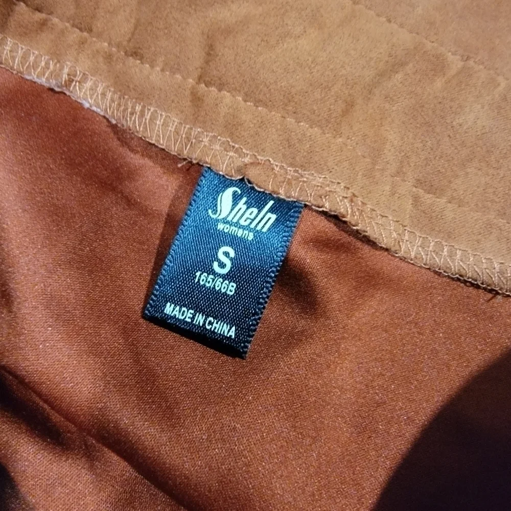 Shein Camel Brown / Orange Faux suede Mini Skirt Button Front Size Small